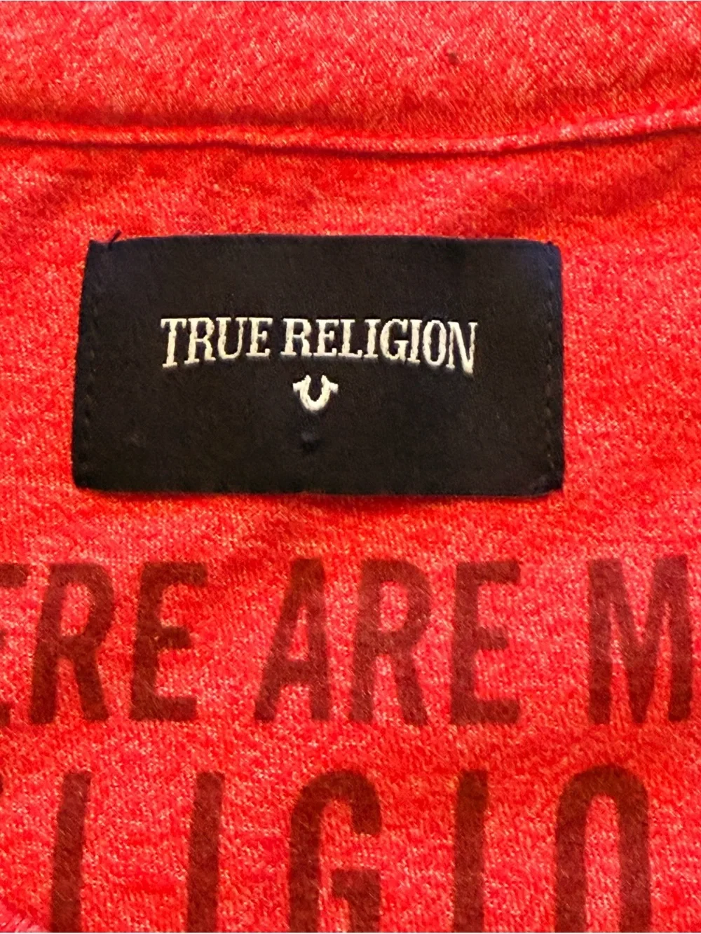 True Religion Mens 3XL (tag size) Heather Red Pink Crew Neck Logo Blend Tee USA
